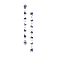 18 Karat White Gold, White Diamonds and Sapphires Stiletto Earrings