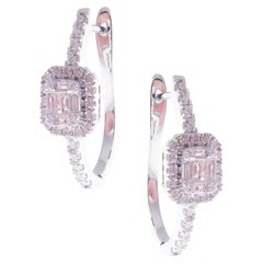 18-Karat White Gold White Diamonds Cushion-Shaped Illusion Huggie Earrings