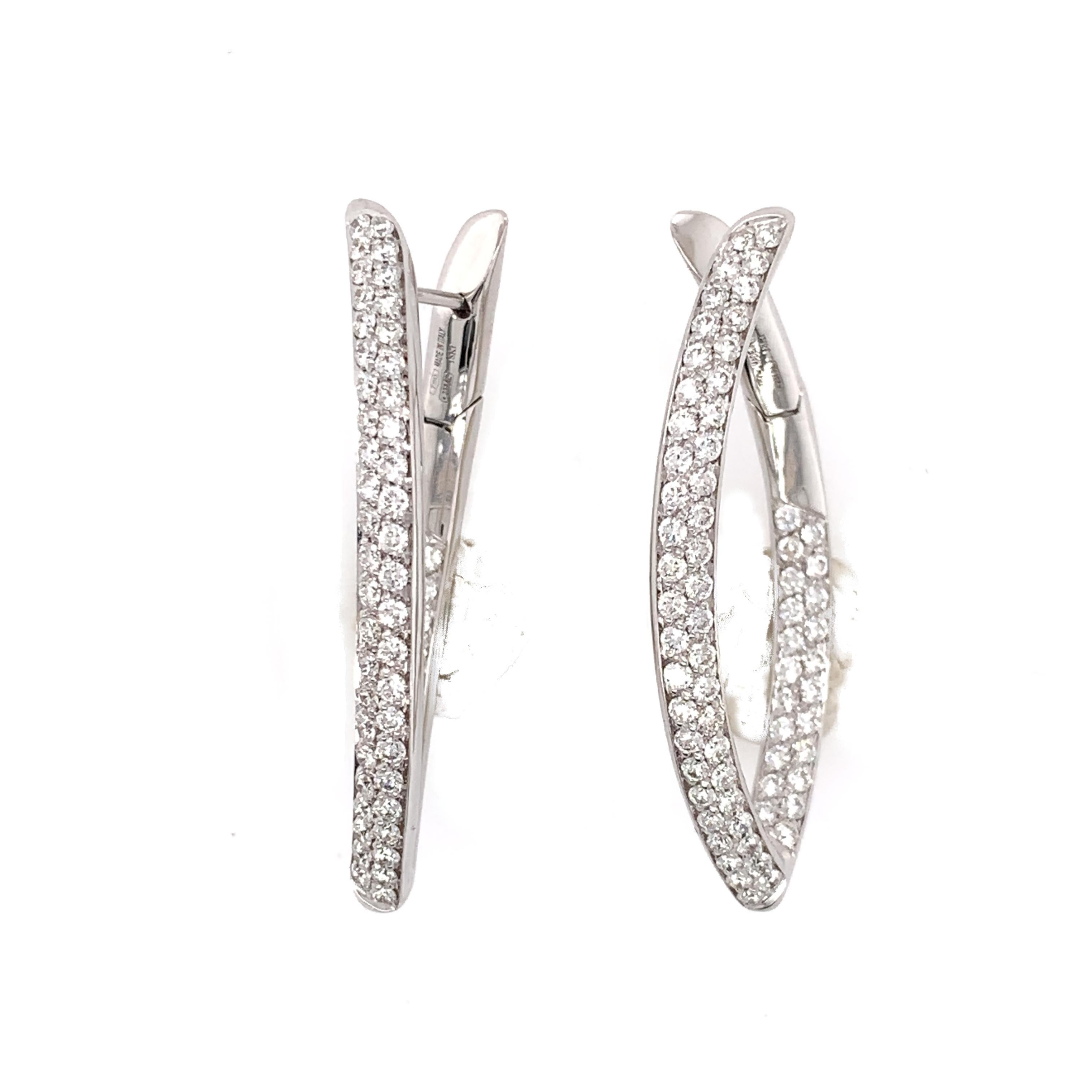 18 Karat White Gold White Diamonds Garavelli Marquees Shape Hoops Earrings For Sale 1