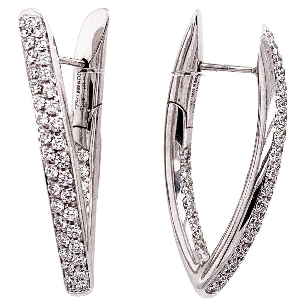 18 Karat White Gold White Diamonds Garavelli Marquees Shape Hoops Earrings For Sale
