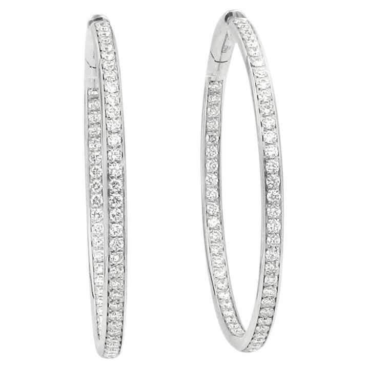 18 Karat White Gold White Diamonds Garavelli Round Hoops Earrings For Sale