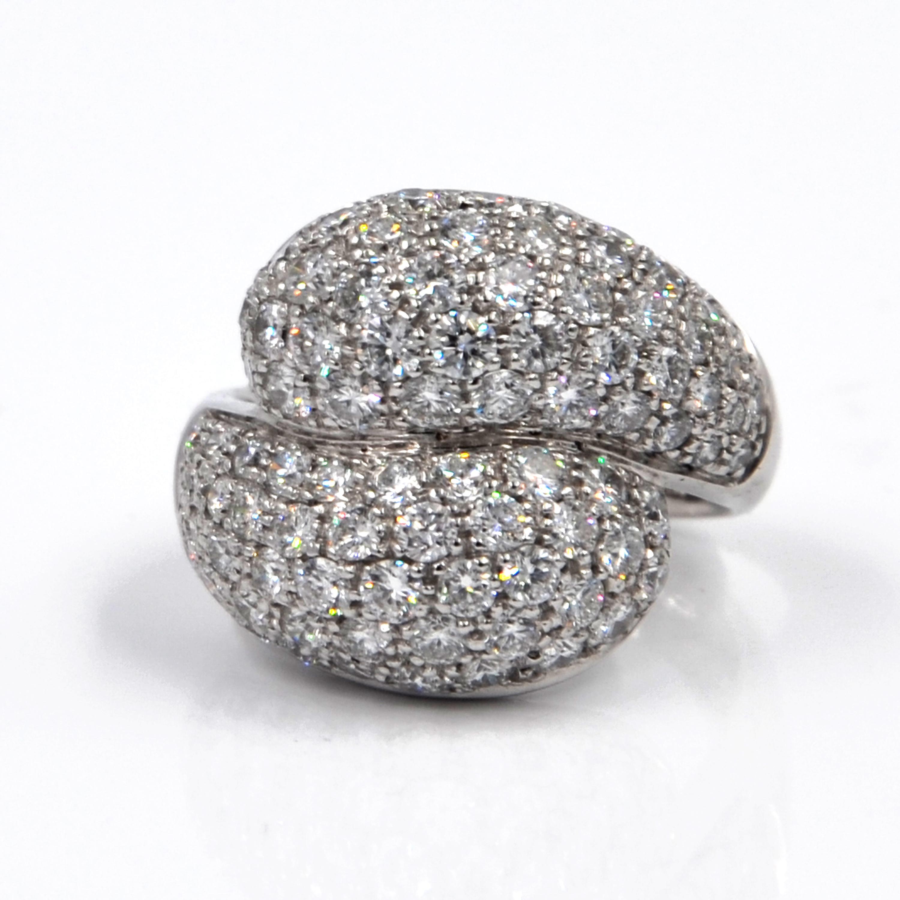 Women's 18 Karat White Gold White Diamonds Pavè Contrarier Garavelli Ring For Sale