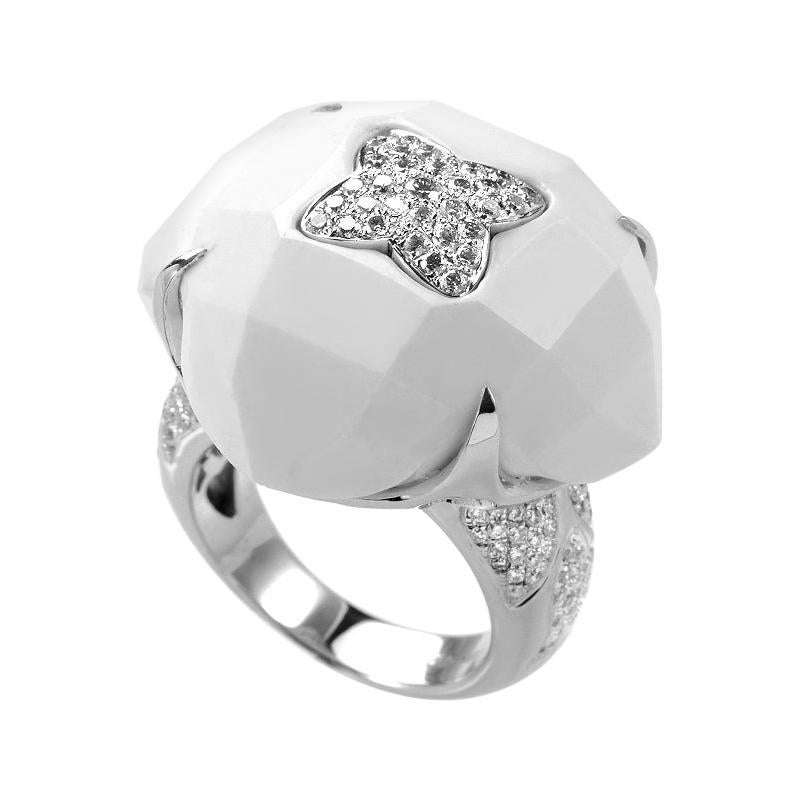 18 Karat White Gold White Onyx and Diamond Ring CRR7815