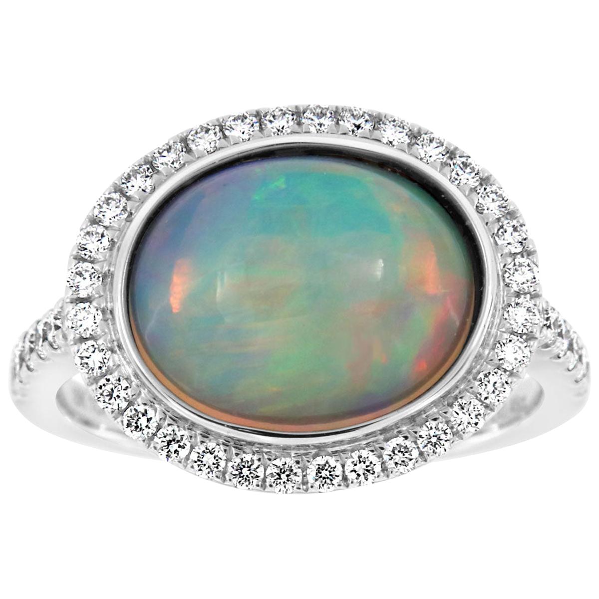 18 Karat White Gold White Opal Ring '3 1/4 Carat' For Sale