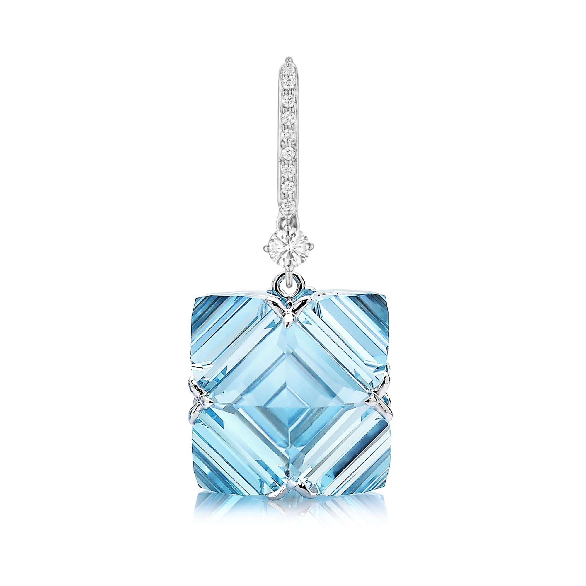 18kt white gold Very PC® earrings with reverse set emerald-cut blue topaz, round white sapphires and pave-set round brilliant diamonds.

Staying true to Paolo Costagli’s appreciation for modern and clean geometries, the Very PC® collection embodies
