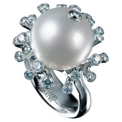 18 Karat White Gold White South Sea Pearl and 0.43 Carat Diamonds Cocktail Ring