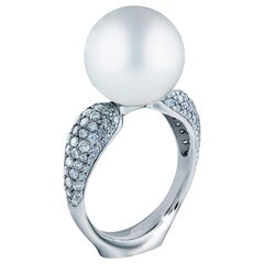 18 Karat White Gold White South Sea Pearl and 1.05 Carat Diamonds Cocktail Ring