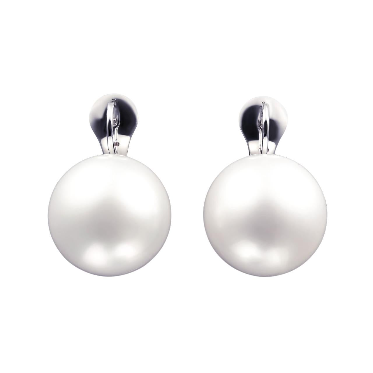18 Karat White Gold White South Sea Pearls, Diamonds and Sapphire Earrings For Sale