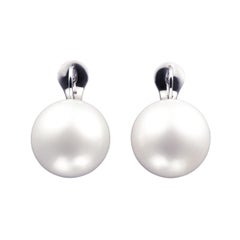 18 Karat White Gold White South Sea Pearls, Diamonds and Sapphire Earrings