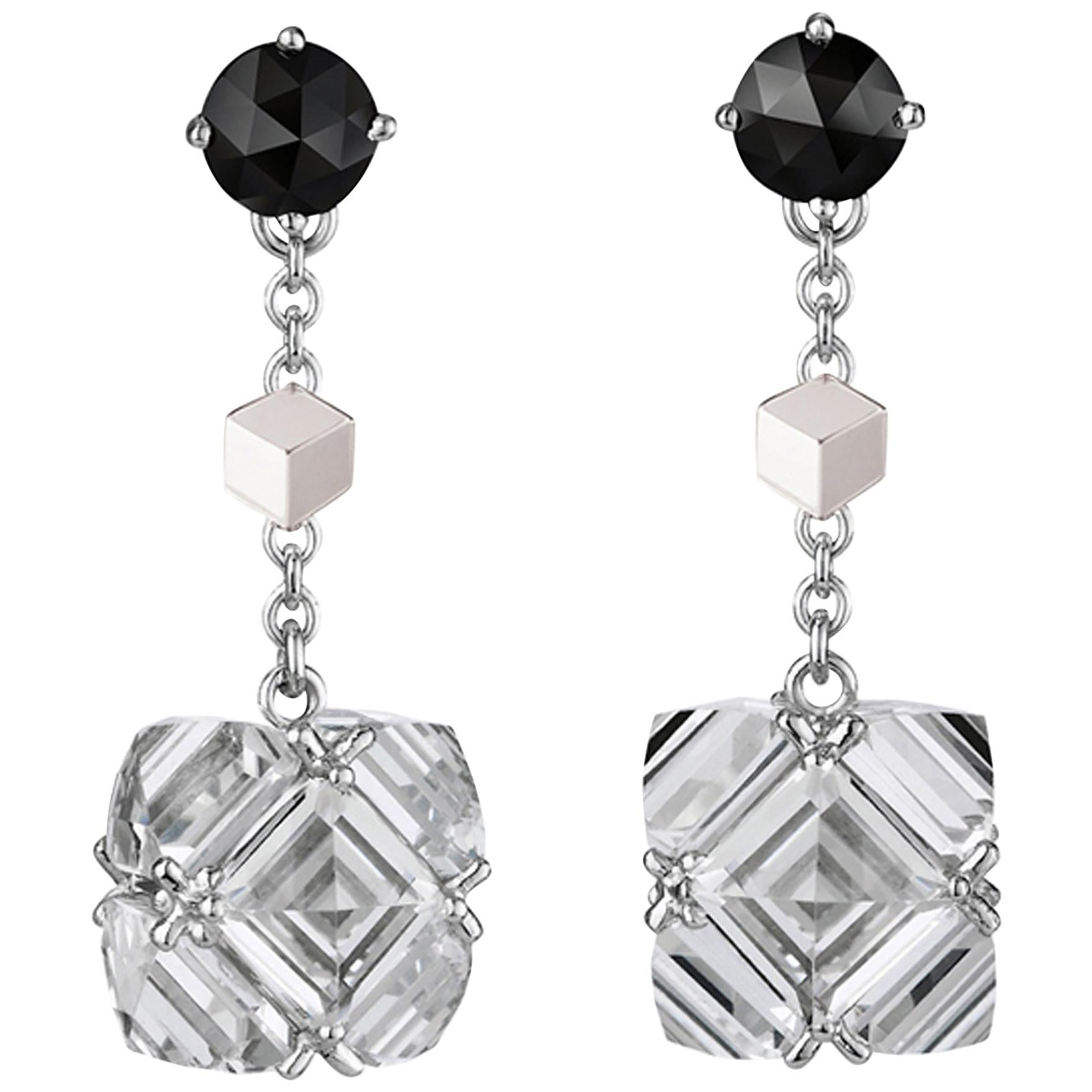 Paolo Costagli 18 Karat White Gold White Topaz & Black Diamond Very PC Earrings For Sale