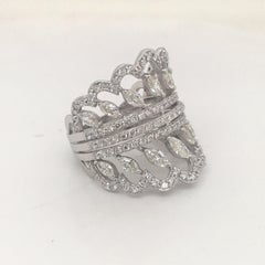 18 Karat White Gold Wide Band Ring 2.31 Carat of Diamonds Made in Italy