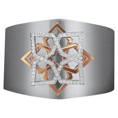 18 Karat White Gold Wide Cuff Bracelet with 1.25 Carat Diamonds and Rose Gold