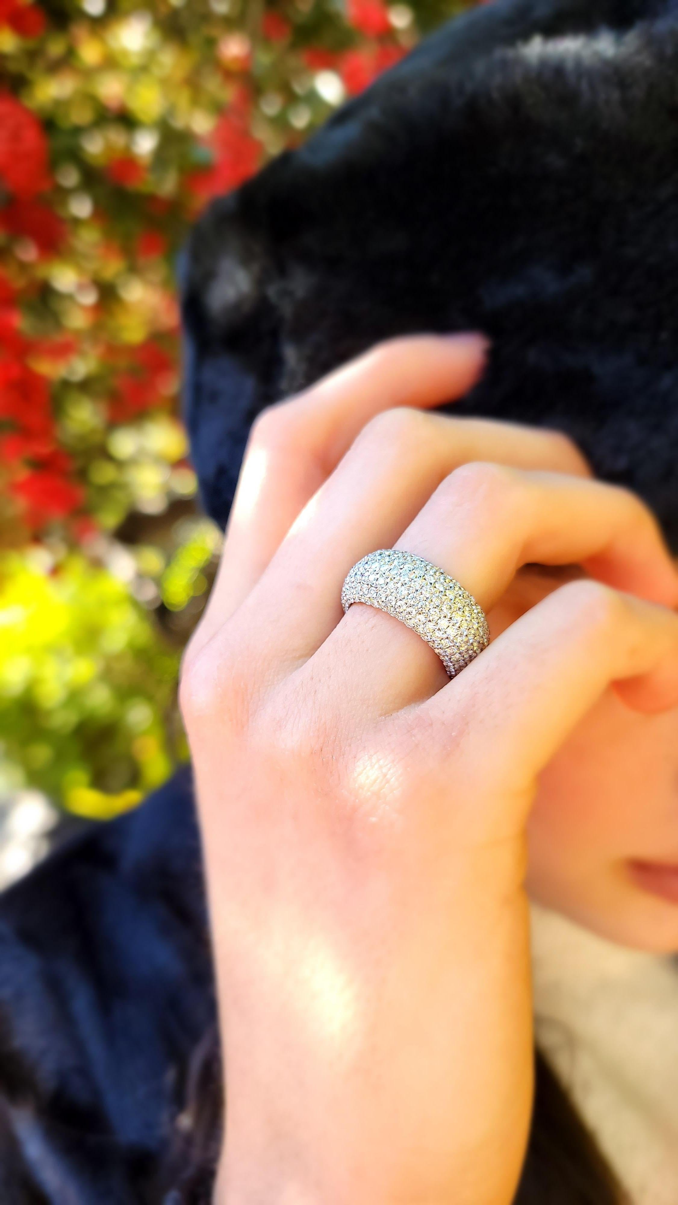 Round Cut 18 Karat White Gold Wide Diamond Eternity Ring For Sale