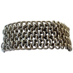 Retro 18 Karat White Gold Wide Woven Bracelet Italian