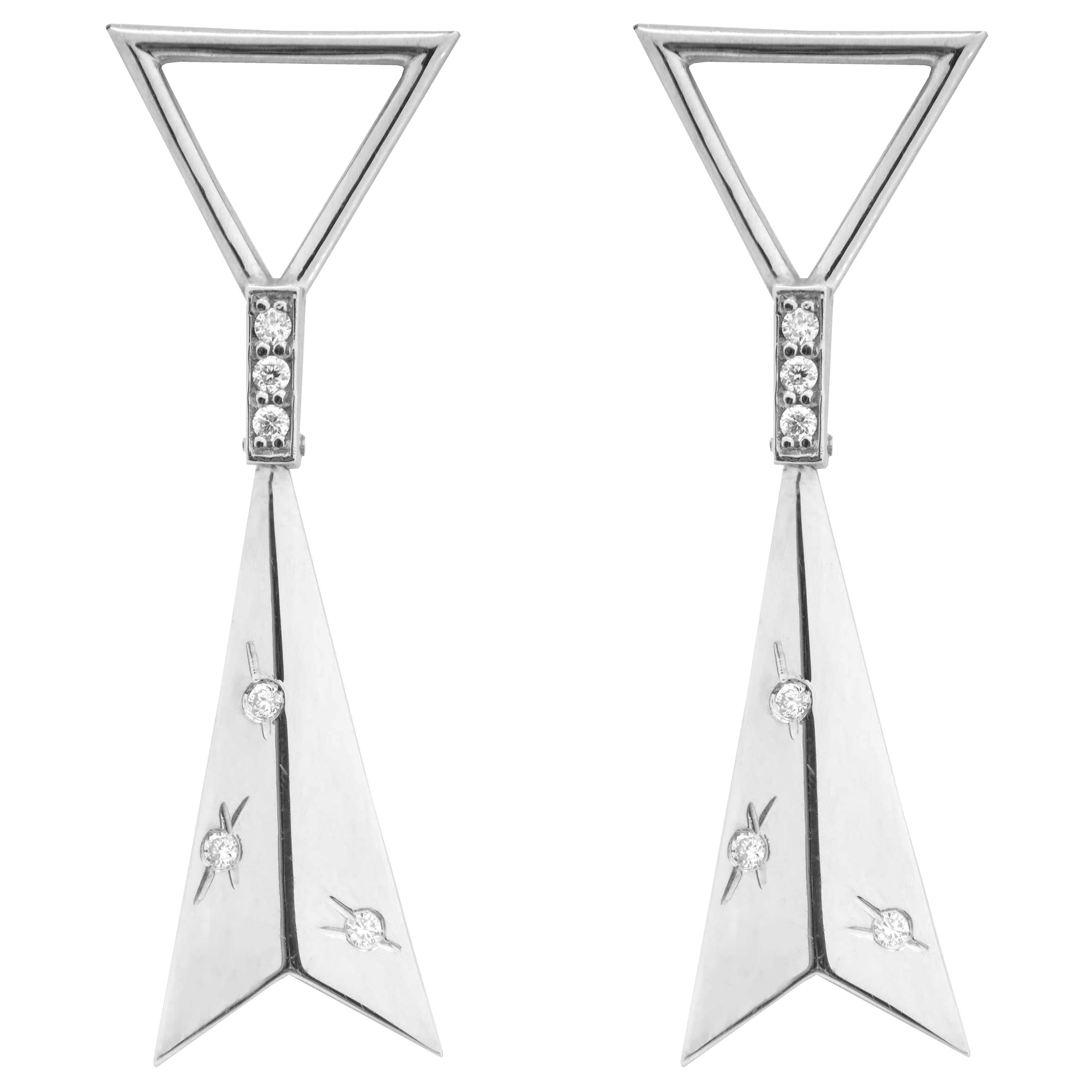 18 Karat White Gold with 0.11 Carat Diamond Estelle Earrings.Sustainable Fine Je For Sale