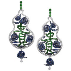 Sophia D, 1.85 Carat Tsavorite, 1.53 Sapphire, and 1.11 Diamond Earrings