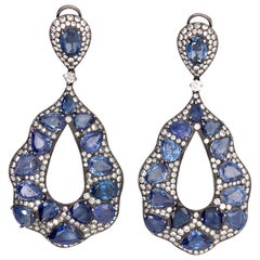 Sophia D, 39.38 Carat Sapphire Earring set in Oxidized White Gold