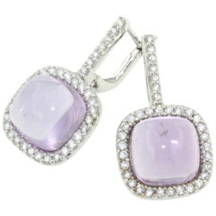 18 Karat White Gold With Amethyst and White Diamond Earrings