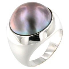 18 Karat White Gold with Black Pearl Amazing Handemade Cocktail Ring