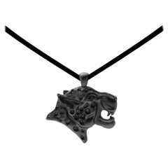 18 Karat White Gold with Black Rhodium Spotted Leopard on Flat Suede Cord