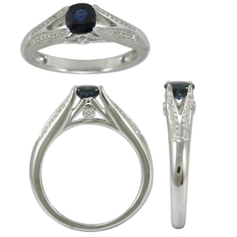 Rough Cut 18 Karat White Gold with Blue Sapphire and Diamonds Ring For Sale