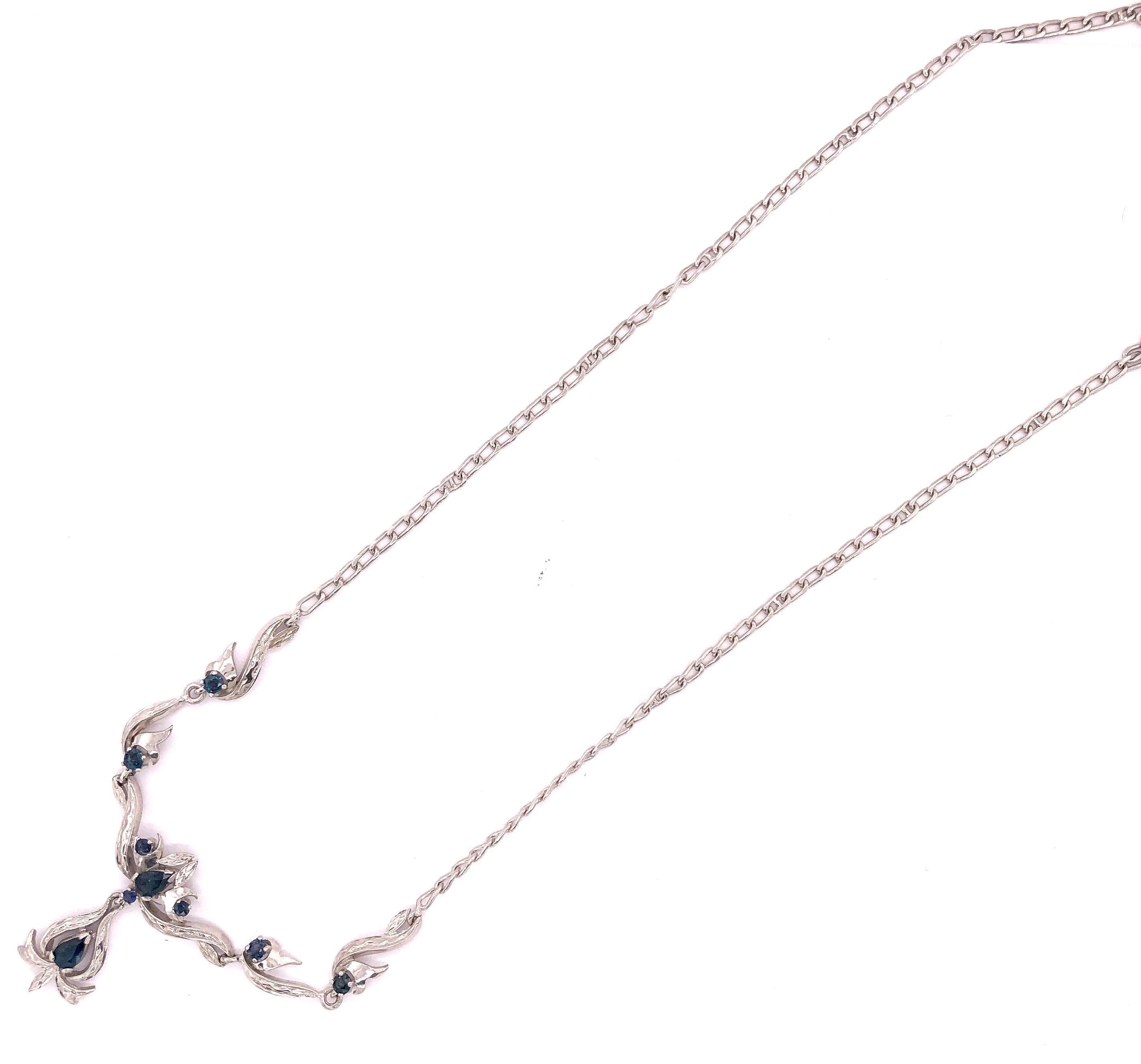 18 Karat White Gold with Blue Sapphire Drop Necklace For Sale 3