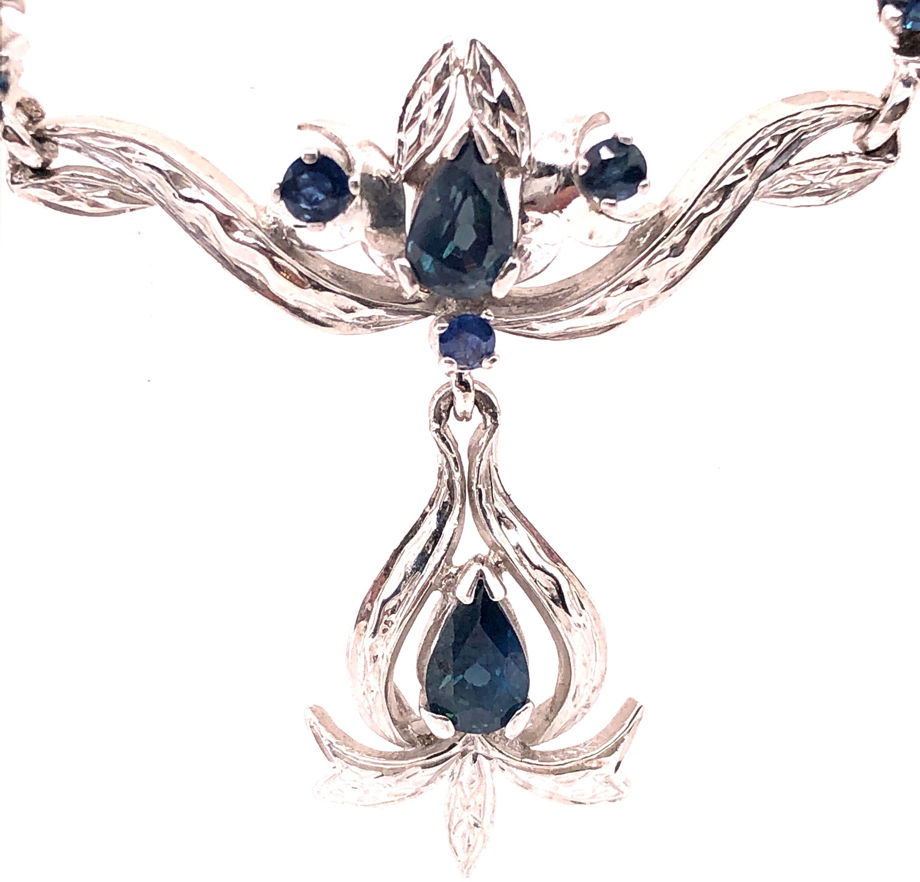 18 Karat White Gold with Blue Sapphire Drop Necklace For Sale 6