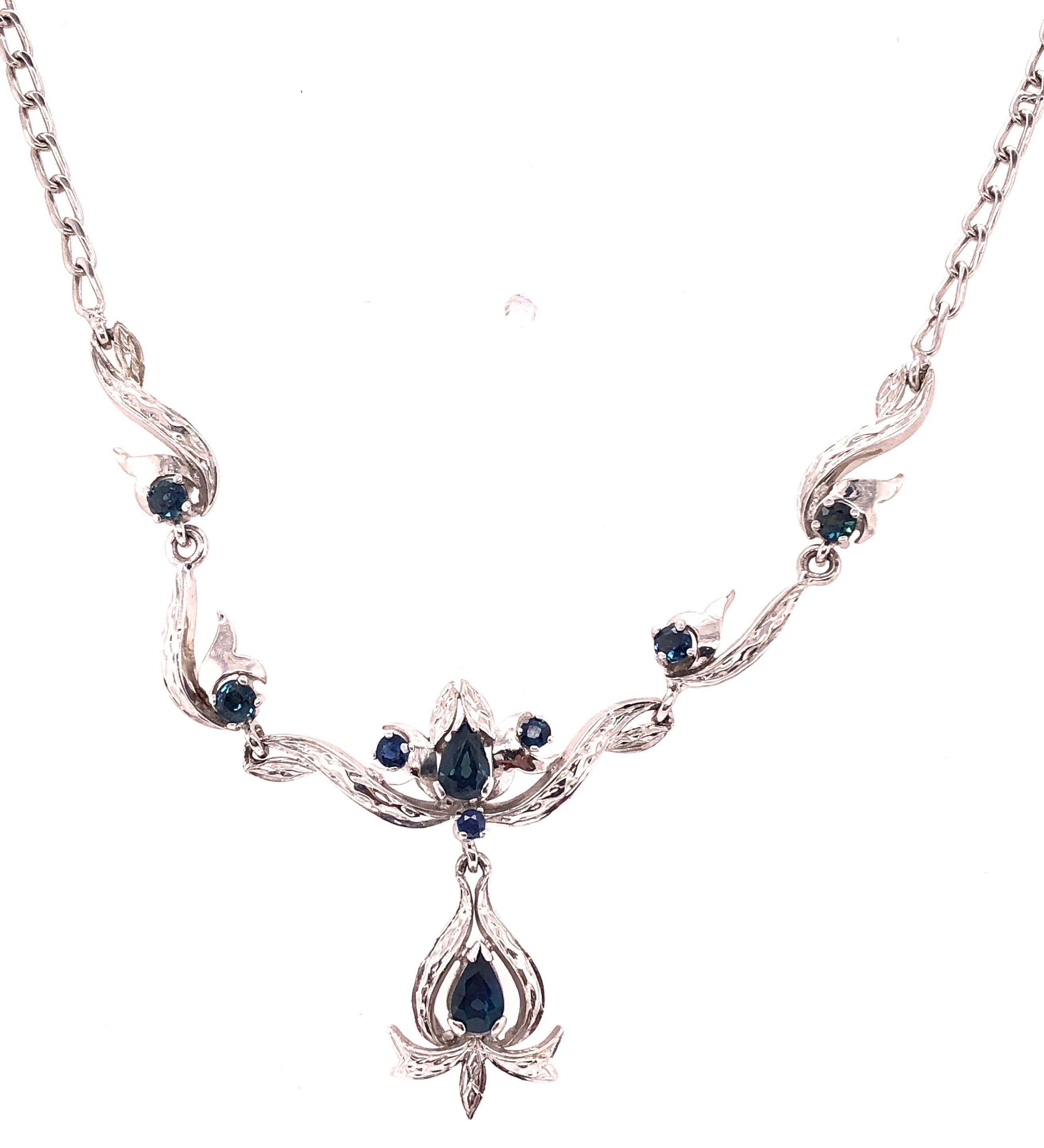 18 Karat White Gold with Blue Sapphire Drop Necklace For Sale 7