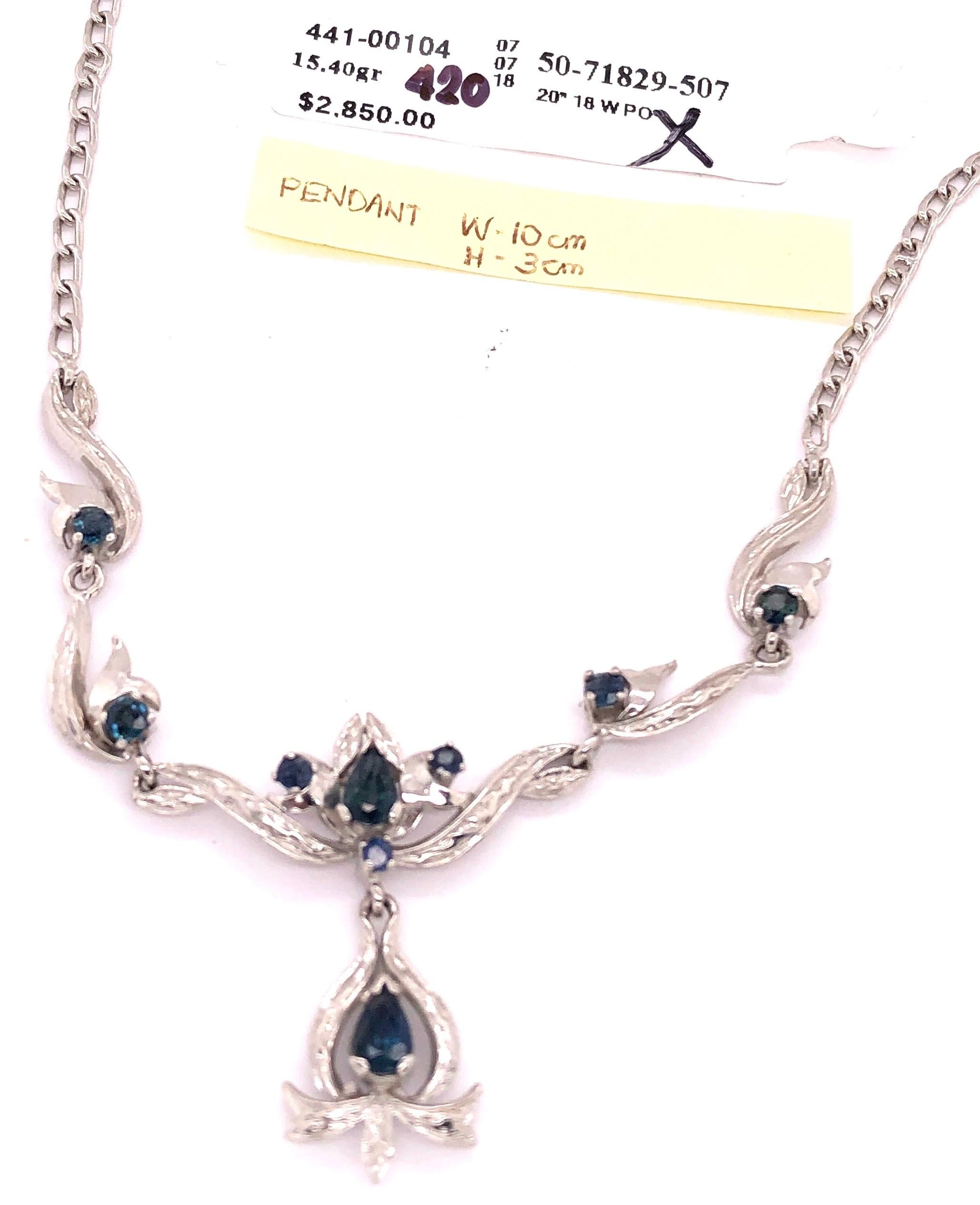 18 Karat White Gold with Blue Sapphire Drop Necklace For Sale 8