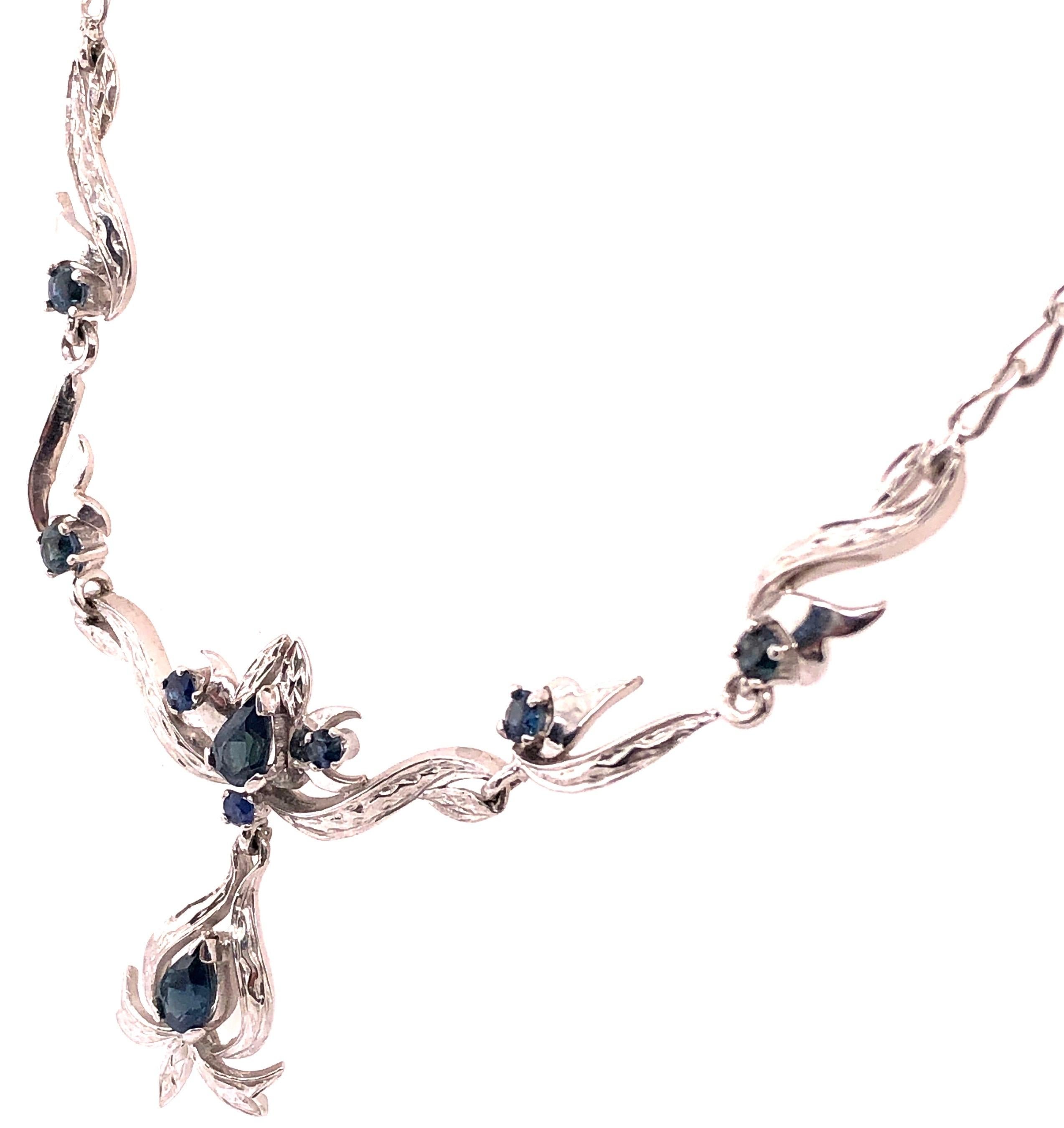 Modern 18 Karat White Gold with Blue Sapphire Drop Necklace For Sale