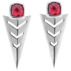 18 Karat White Gold with Garnet Cushion Cut Sign Earrings.Sustainable Fine Jewel