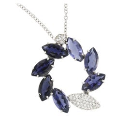 18 Karat White Gold with Iolite and White Diamonds Chain with Pendant