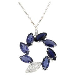 18 Karat White Gold with Iolite and White Diamonds Chain with Pendant