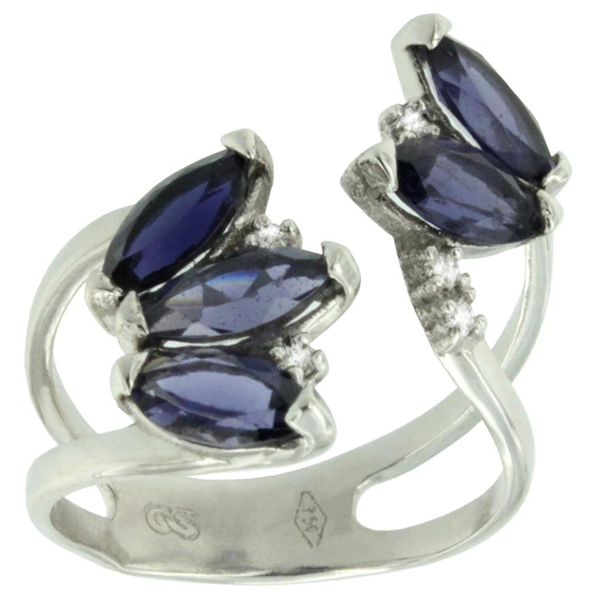 18 Karat White Gold with Iolite and White Diamonds Ring For Sale