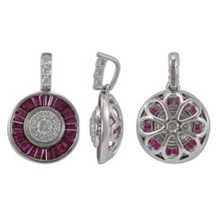 18 Karat White Gold with Ruby and Diamonds Pendant for Necklace Without Chain