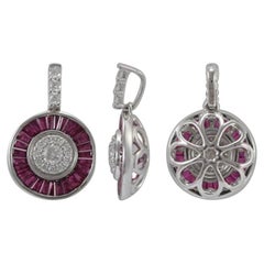 18 Karat White Gold with Ruby and Diamonds Pendant for Necklace Without Chain