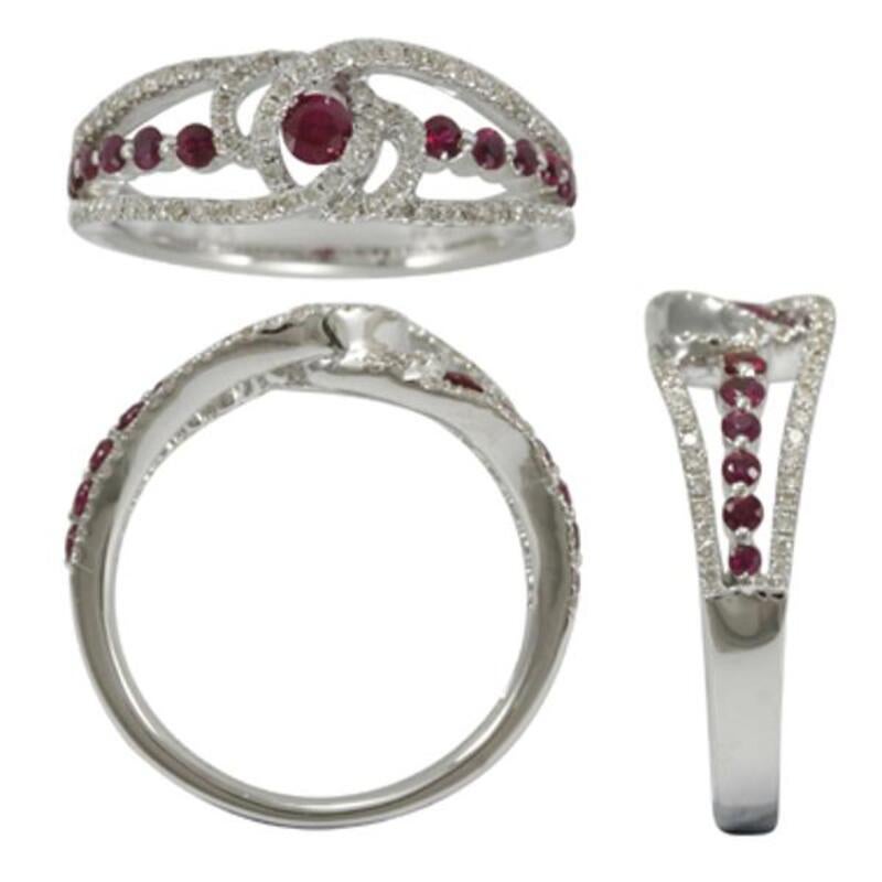 Round Cut 18 Karat White Gold with Ruby and Diamonds Ring For Sale