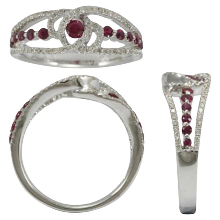 18 Karat White Gold with Ruby and Diamonds Ring