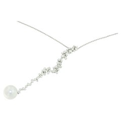 18 Karat White Gold with White Diamonds and White Pearl Amazing Modern Necklace