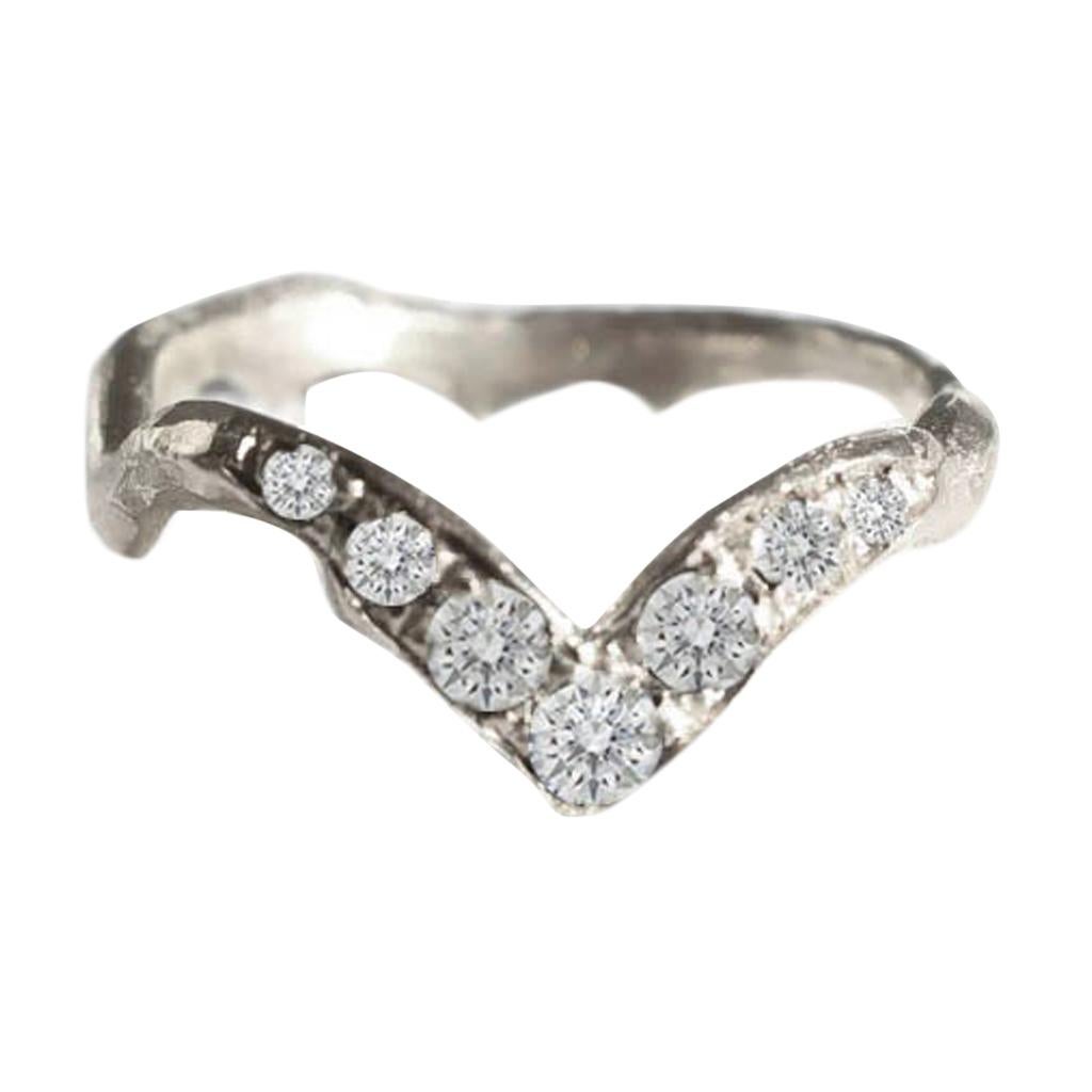 18 Karat White Gold with White Diamonds Stacking Ring For Sale