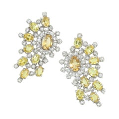 18 Karat White Gold with Yellow Sapphire and White Diamond Earrings