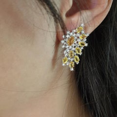 18 Karat White Gold with Yellow Sapphire and White Diamond Classic Earrings