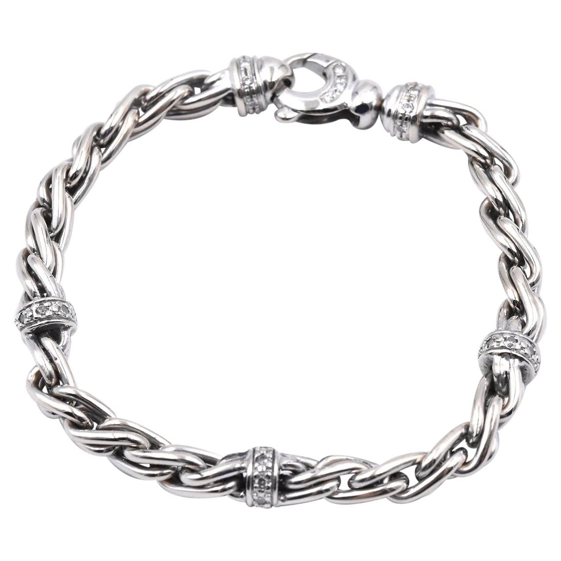 18 Karat White Gold Woven Diamond Bracelet