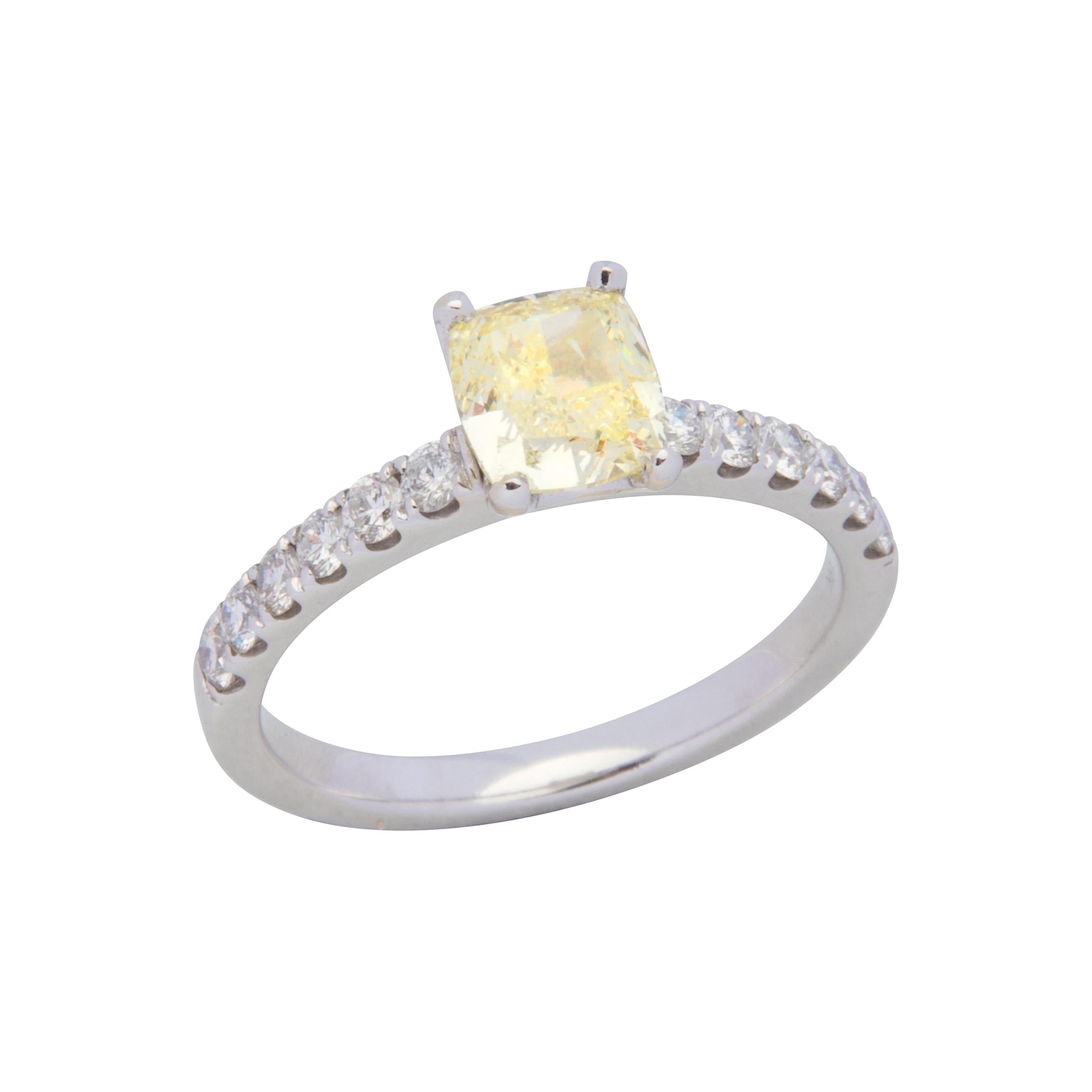 18 Karat White Gold Yellow Diamond Engagement Ring
