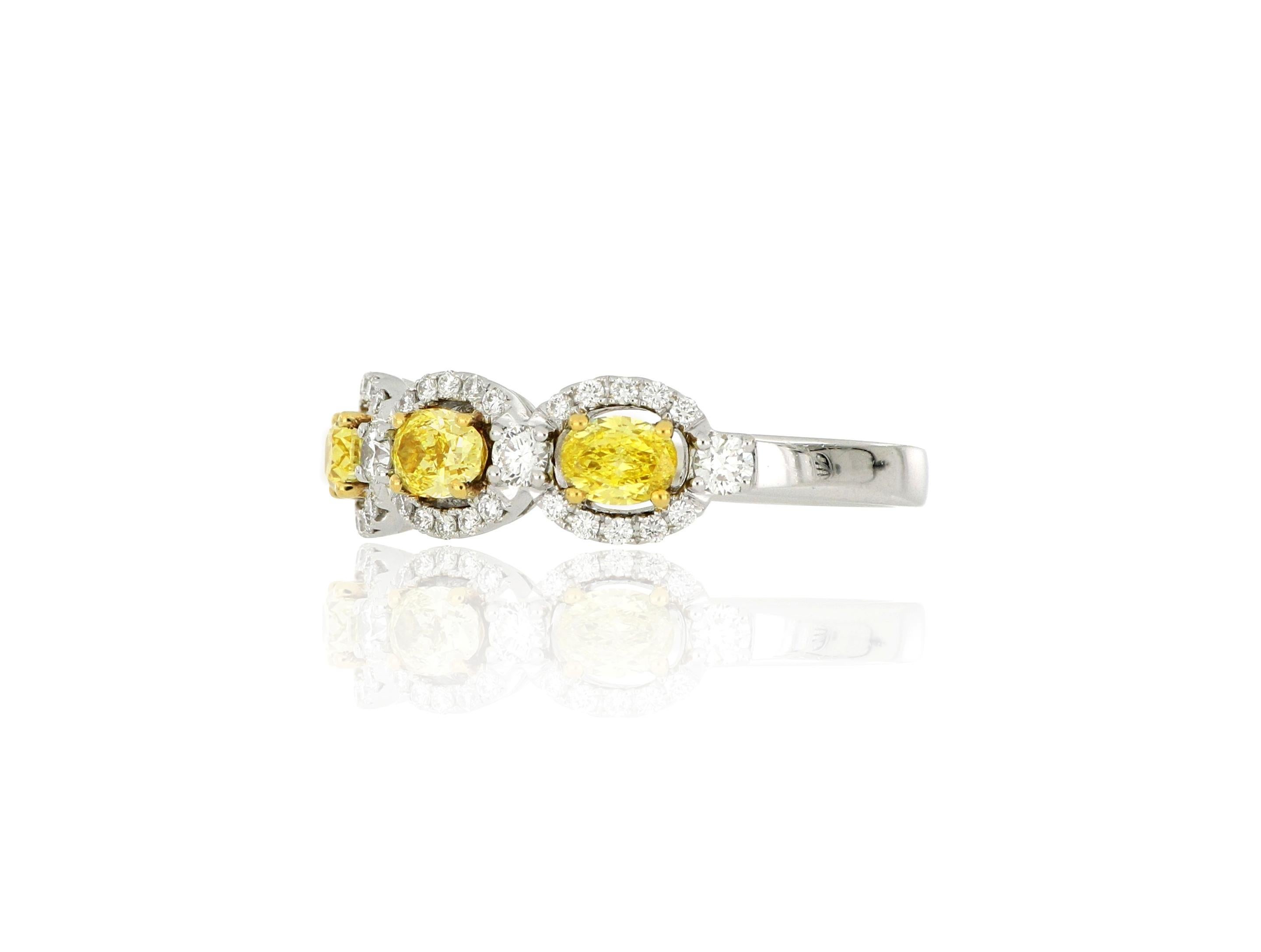 Contemporary 18 Karat White Gold Yellow Diamond Fashion Ring For Sale