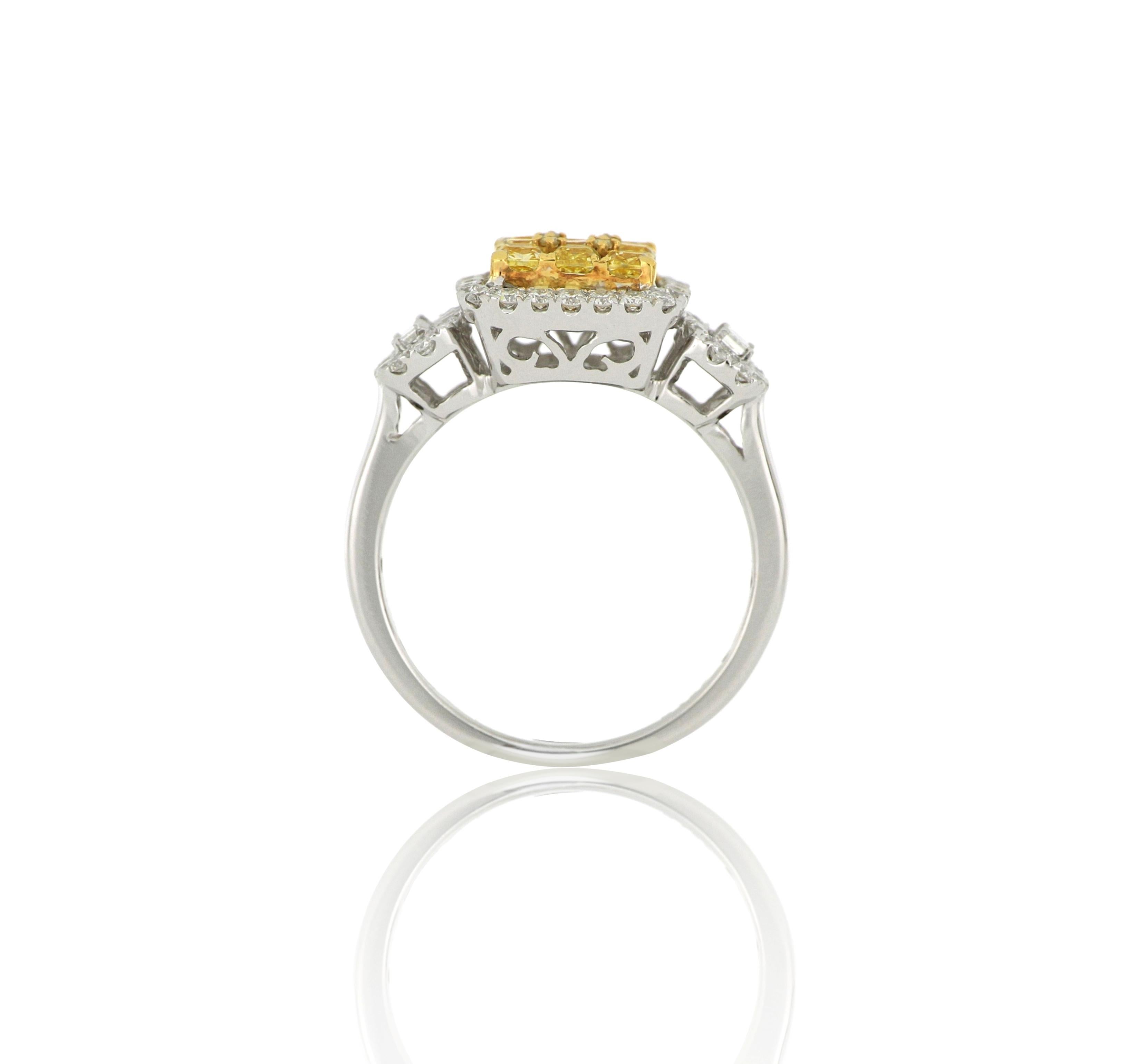 18 Karat Weißgold Gelber Diamant Mode-Ring (Brillantschliff) im Angebot