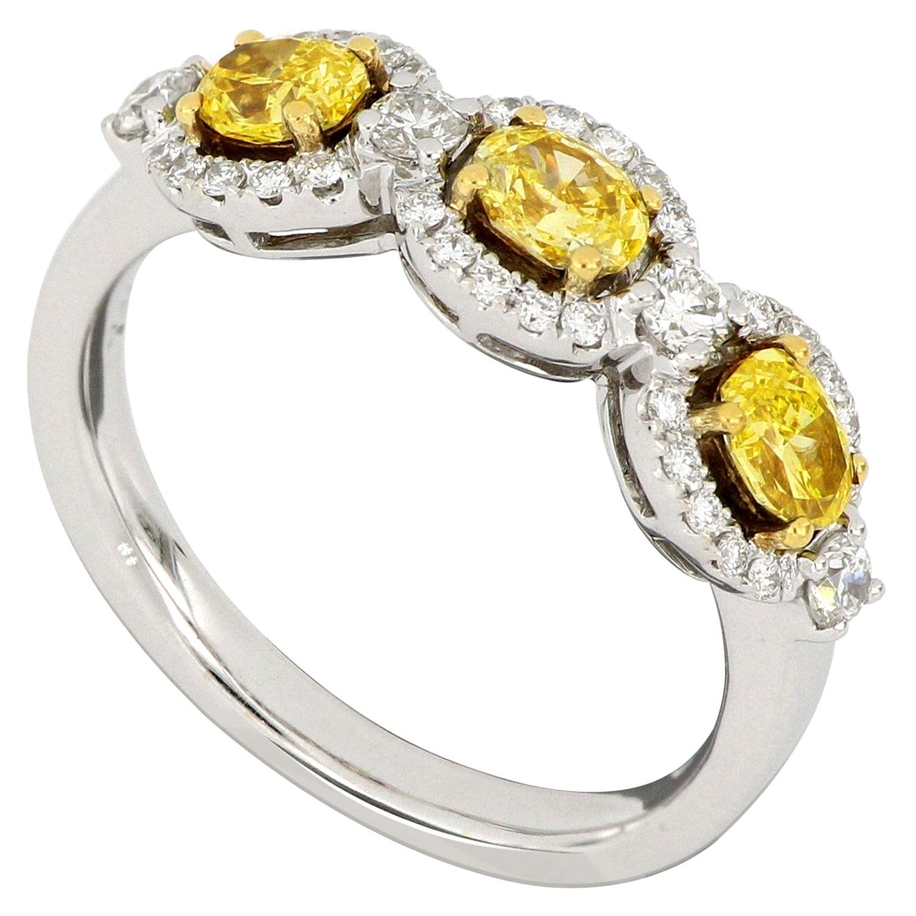 18 Karat White Gold Yellow Diamond Fashion Ring For Sale