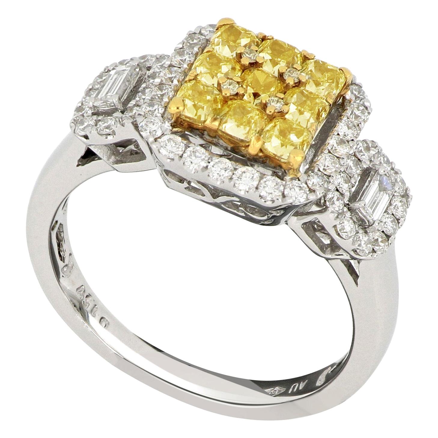 18 Karat White Gold Yellow Diamond Fashion Ring For Sale