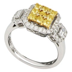 Bague à la mode en or blanc 18 carats et diamants jaunes