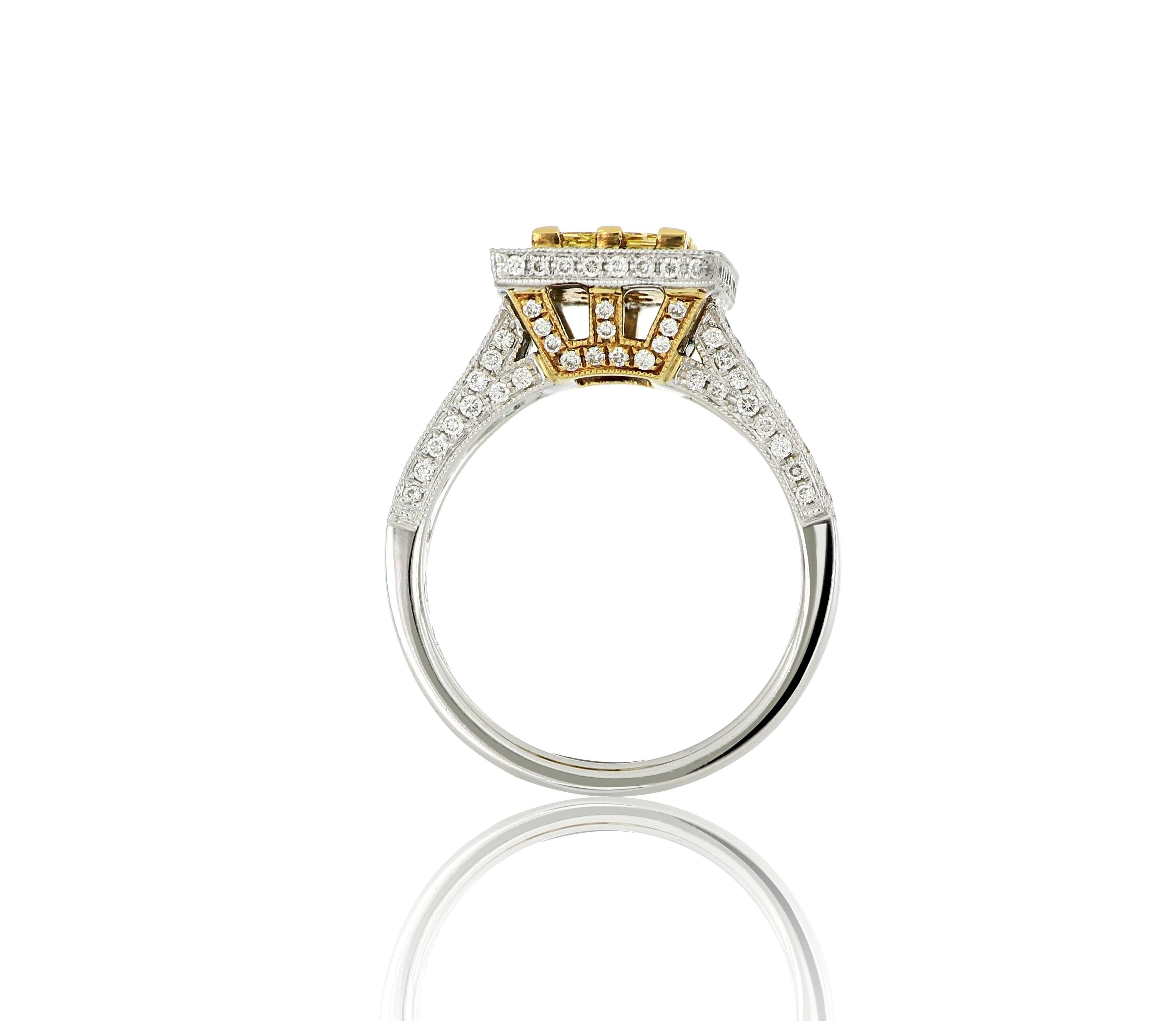 18 Karat White Gold Yellow Diamond Ring In New Condition For Sale In Macau, MO